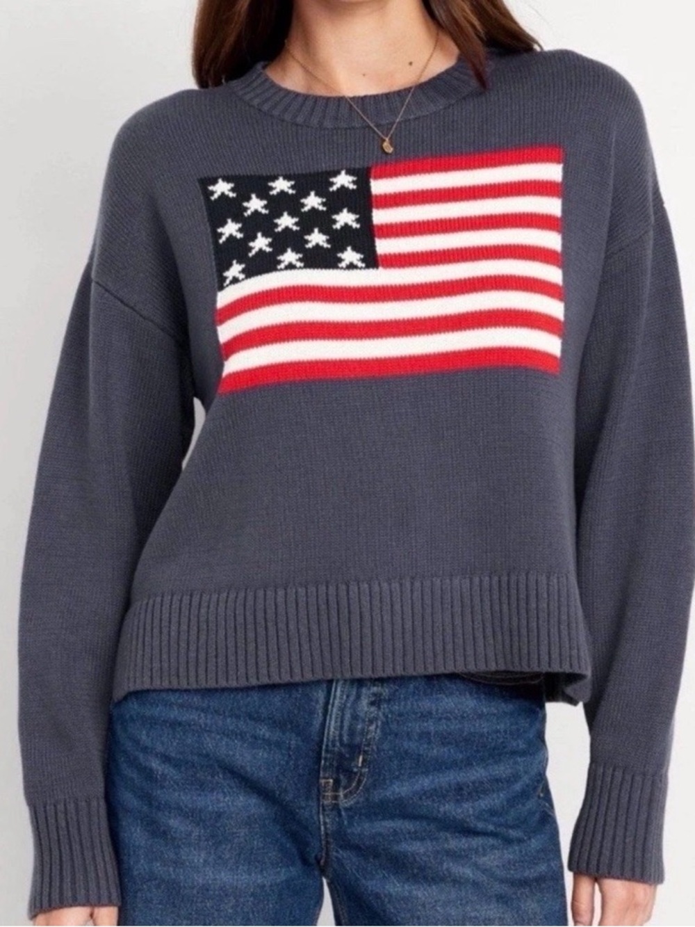 Old Navy Crew-Neck Flag Sweater in Volcanic Glass (Navy/Blue)